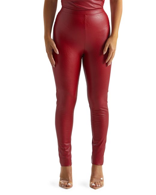 Naked Wardrobe Red All Faux U High Waist Faux Leather leggings