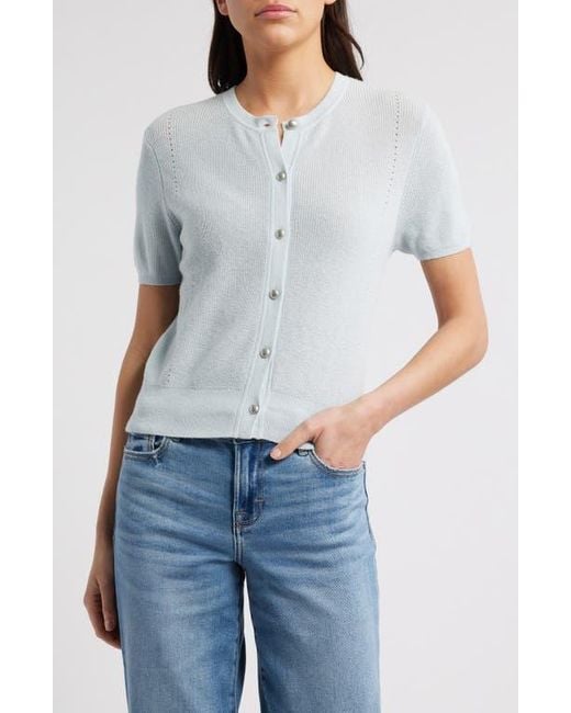 Rag & Bone Blue Dina Short Sleeve Cotton & Cashmere Blend Cardigan