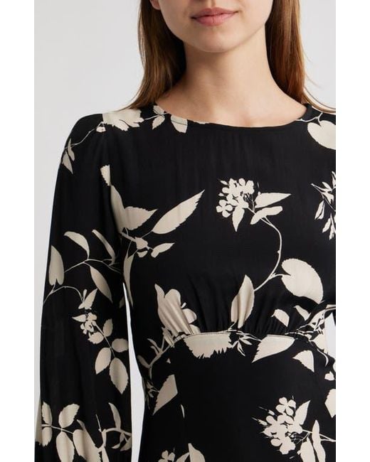 Lipsy Black Floral Print Long Sleeve Minidress