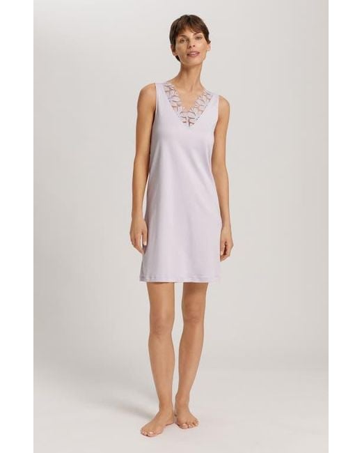 Hanro Purple Kalea Floral Tulle Trim Cotton Chemise