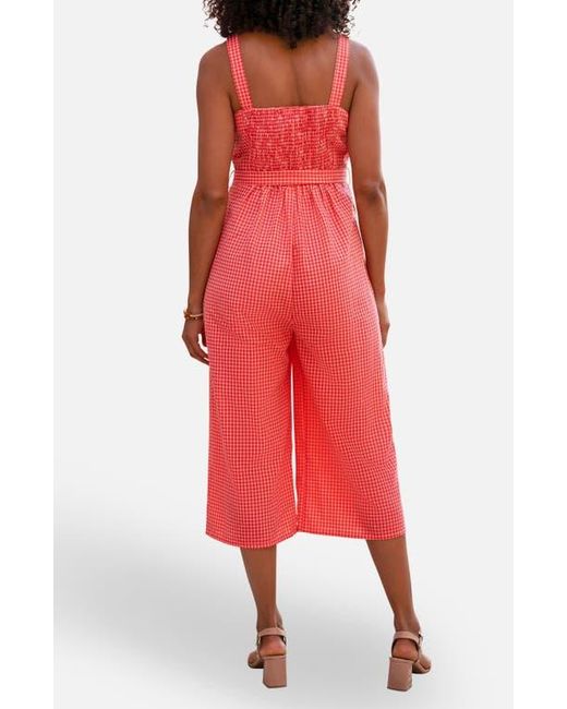 Yumi' Red Gingham Button Through Jumpsuit