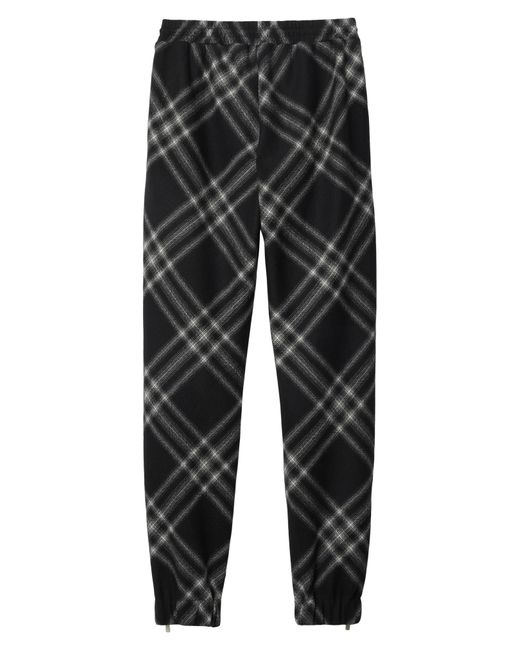 Burberry Black Relaxed Fit Check Zip Hem Wool Pants for men