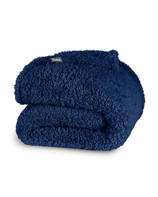 Bare Home Blue Solid Faux Shearling Blanket