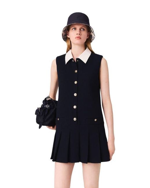 Maje Black Mini Tweed Dress With Removable Collar