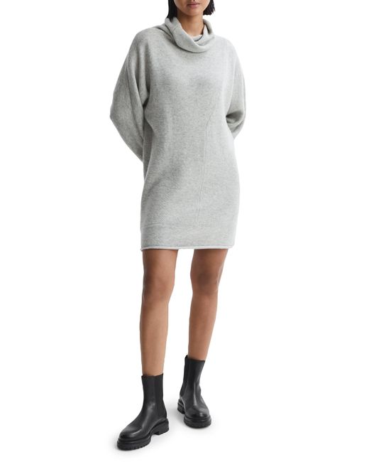 Reiss Gray Sami Cowl Neck Long Sleeve Wool Blend Sweater Dress