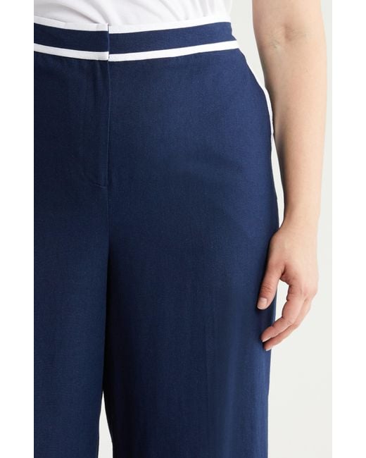 Halogen® Blue Halogen(r) Stripe Wide Leg Linen Blend Pants