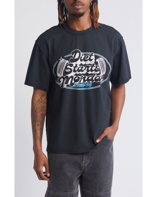 DIET STARTS MONDAY Black Auto Logo Cotton Graphic T-shirt for men