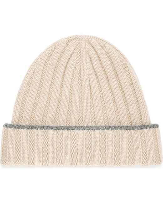 Brunello Cucinelli Natural Cashmere Rib Knit Beanie for men