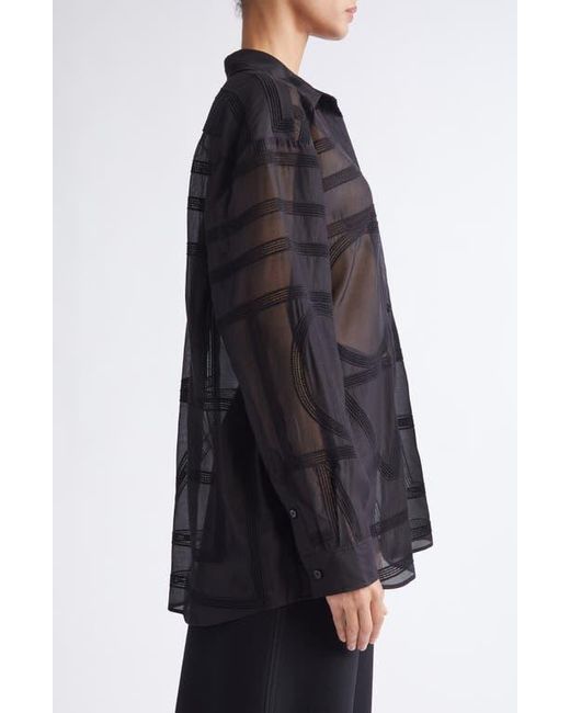 Totême  Black Embroidered Organic Cotton & Silk Monogram Oversize Button-Up Shirt
