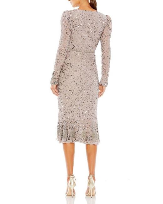 Mac Duggal Natural Sequin Gown With Embellished Hemlin And Belt