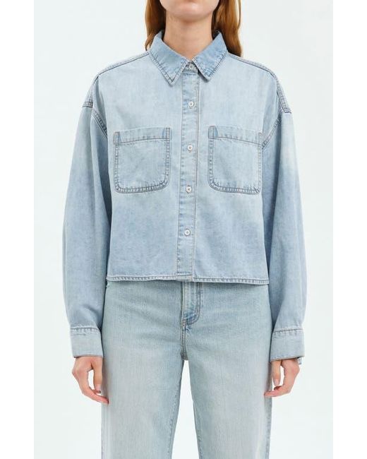 DAZE Blue The Editor Crop Denim Button-Up Shirt