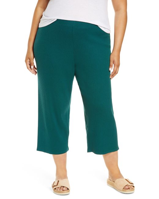 Eileen Fisher Ribbed Crop Pants in Green - Lyst