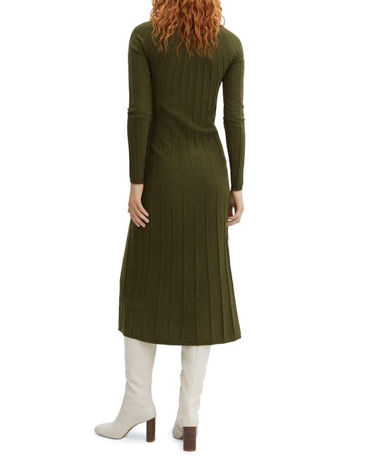 Mango Green Rib Mock Neck Long Sleeve Sweater Dress