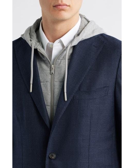 Jack Victor Blue Woodland Stretch Wool Sport Coat With Removable Hooded Bib for men