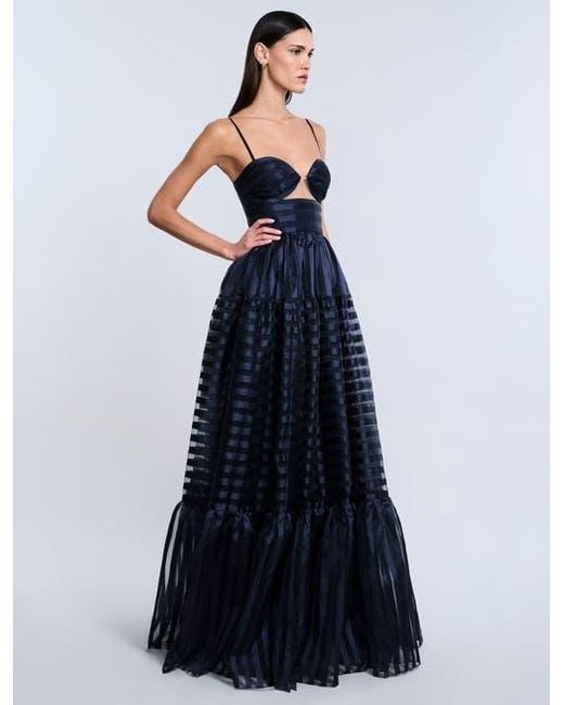 BCBGMAXAZRIA Blue Stripe Organza Gown