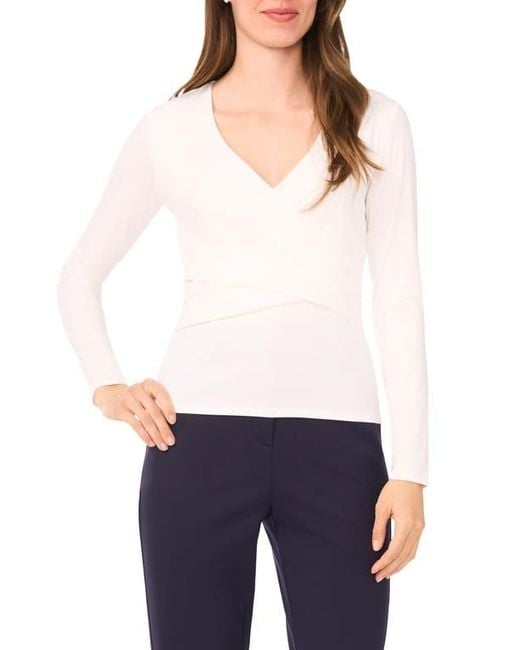 Halogen® White Long Sleeve Wrap Top