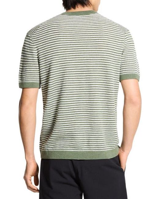 Theory Green Stripe Short Sleeve Linen & Cotton Blend Crewneck Sweater for men