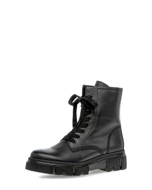 Gabor Black Leather Combat Boot
