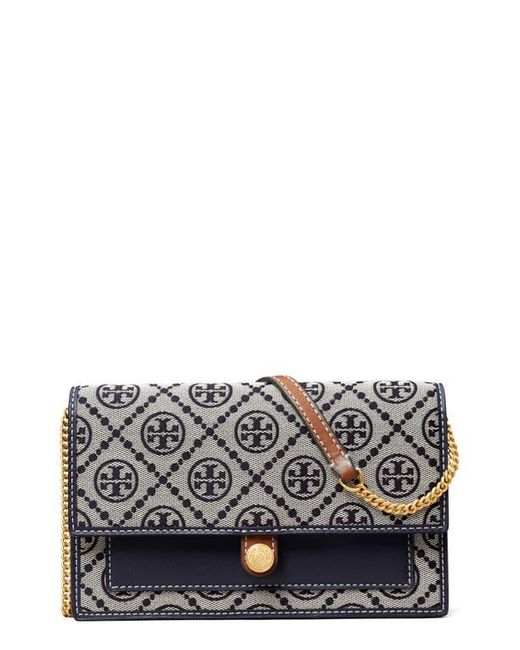 Tory Burch Gray T Monogram Wallet On A Chain