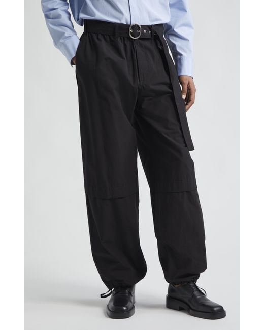 Jil Sander Black Belted Wide Leg Cotton Trousers for men