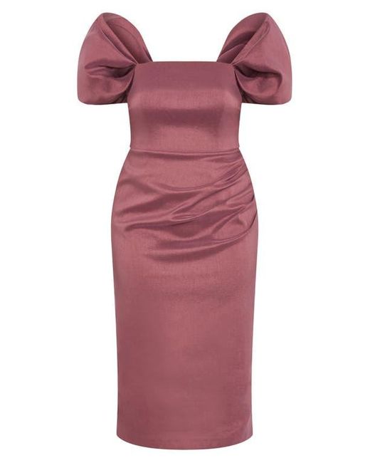 City Chic Red Elyse Puff Sleeve Sheath Dress