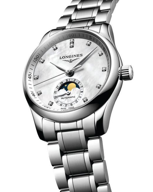 Longines Gray Master Collection Automatic Diamond Bracelet Watch, 34Mm