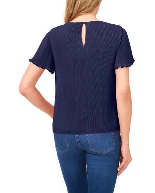 Cece Blue Flutter Sleeve Plissé Top