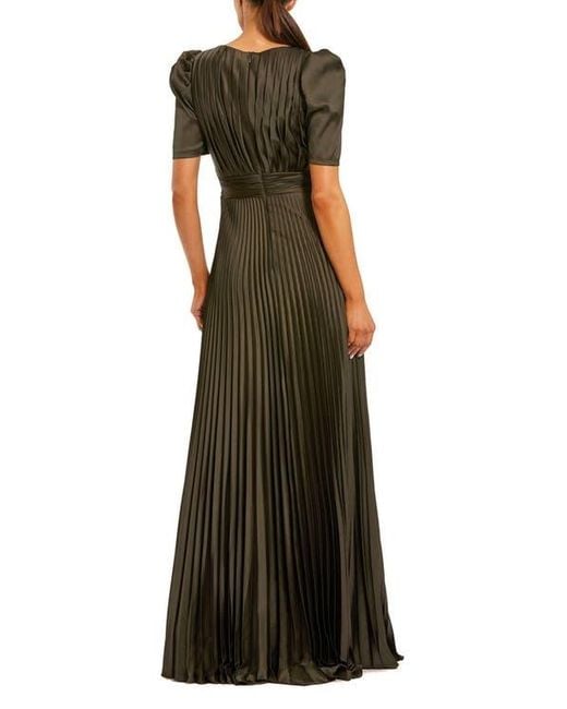 Mac Duggal Pleated Charmeuse Puff Sleeve Evening Gown With Slit in Green |  Lyst