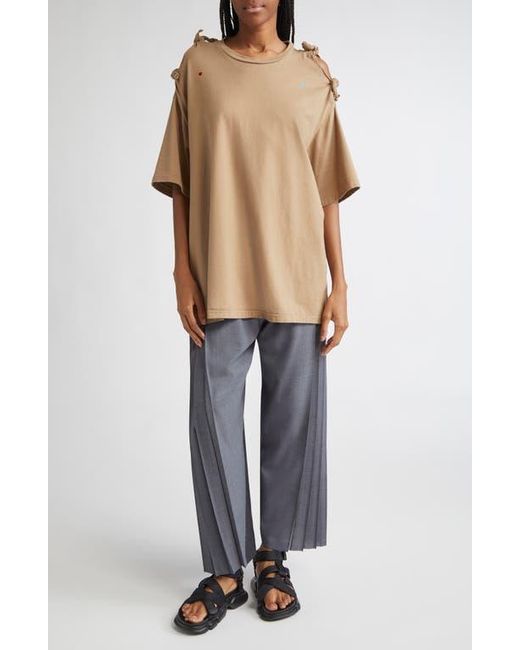 Undercover Brown Embroidered Bow Sleeve Cotton T-Shirt