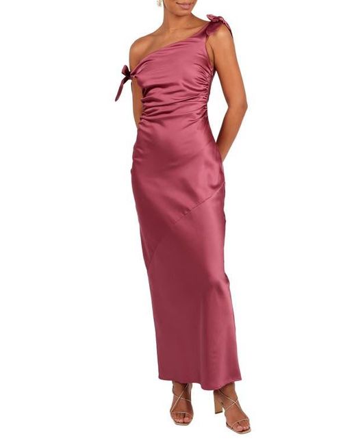 Petal & Pup Red Selma One-Shoulder Satin Gown