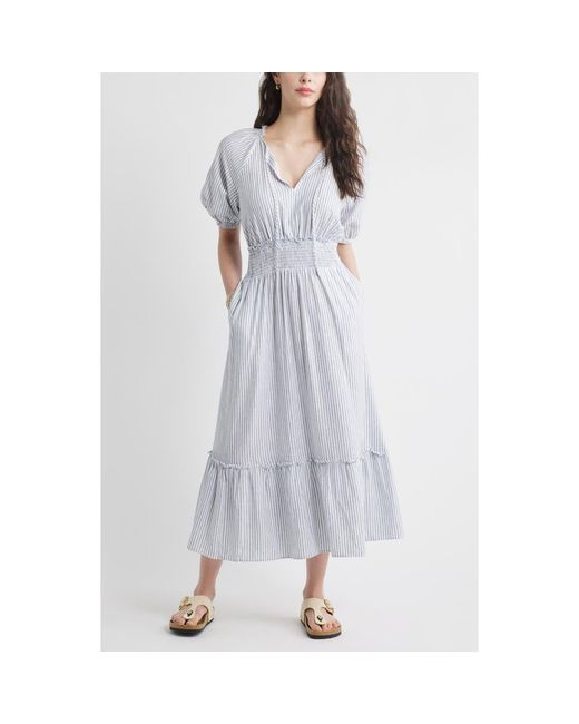 Caslon Blue Tie Front Linen Blend Maxi Sundress