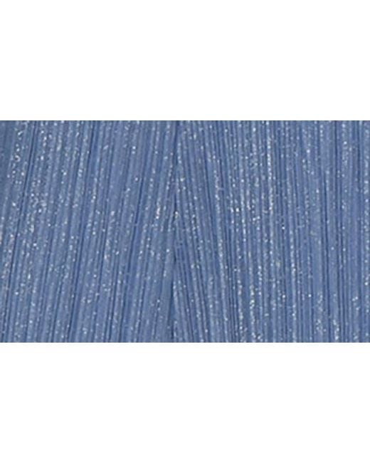 Alex Evenings Blue Metallic Micro Pleated Mesh Gown