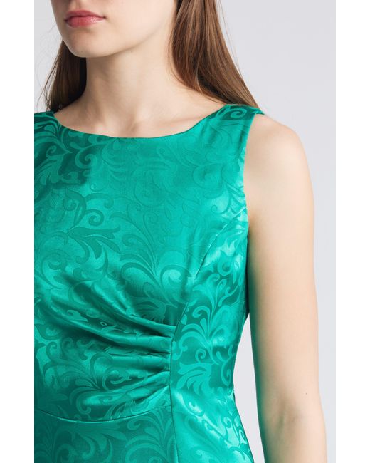 Connected Apparel Green Sleeveless Satin Jacquard Midi Dress