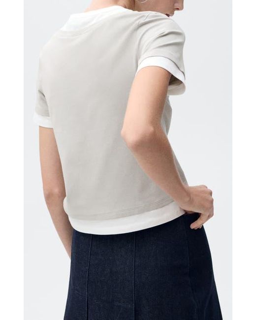 Mango White Contrasting Stretch Cotton T-Shirt