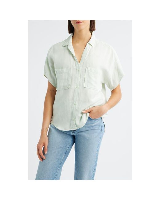 Cloth & Stone Green Linen Blend Short Sleeve Button-Up Shirt