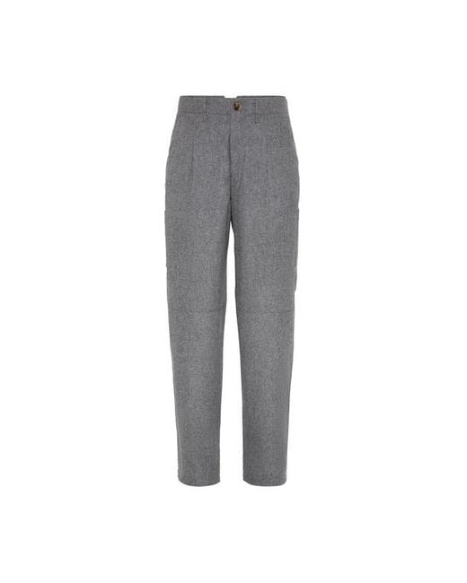 Brunello Cucinelli Gray Virgin Wool Flannel Trousers for men
