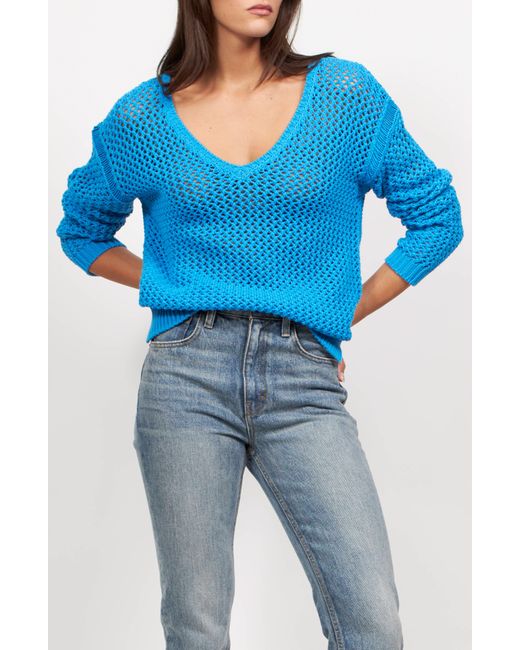 Equipment Blue Tate Open Stitch Cotton Blend Sweater