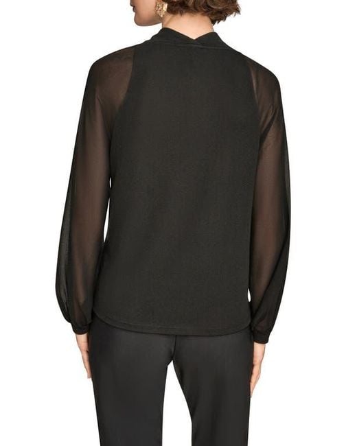 Donna Karan Black Sheer Sleeve Cowl Neck Top