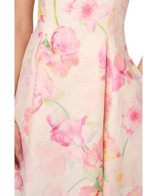 Adrianna Papell Pink Floral Jacquard High-low Dress