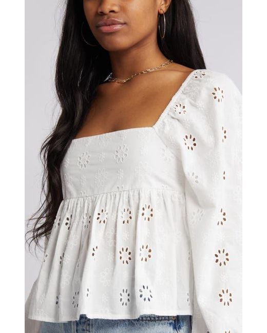 BP. Eyelet Long Sleeve Babydoll Top in White Lyst