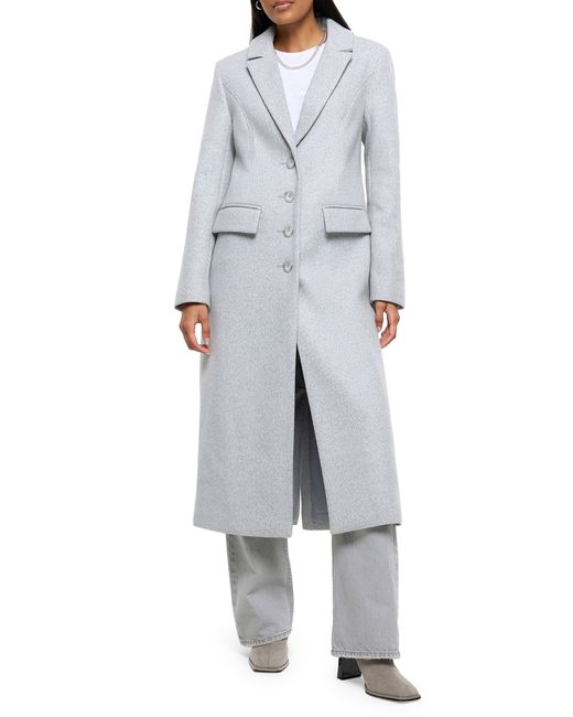 River Island Slim Fit Longline Coat With Removable Faux Fur Trim
