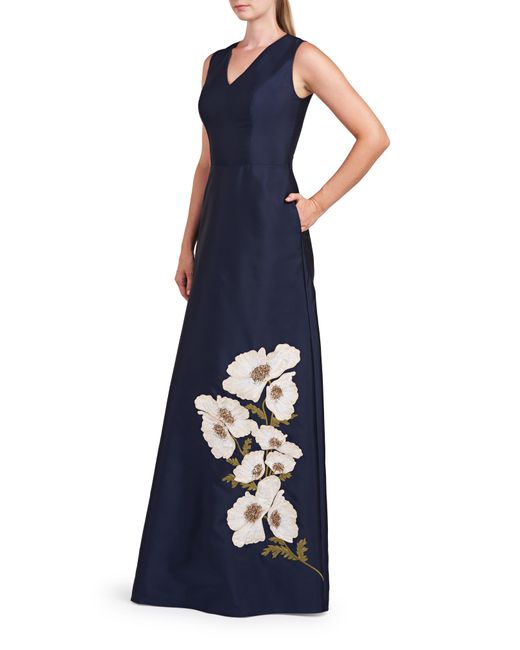 Kay Unger Blue Aurelia Sleeveless A-line Gown