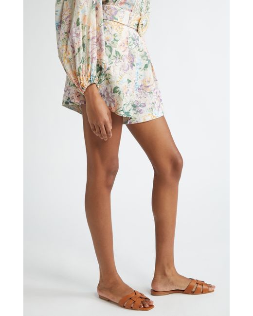 Zimmermann Multicolor Halliday Floral Belted Linen Shorts