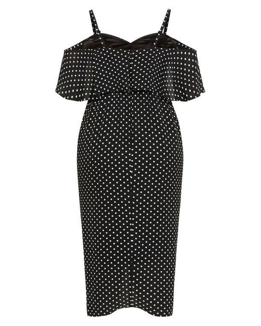 City Chic Black Gina Spot Off The Shoulder Midi Dress