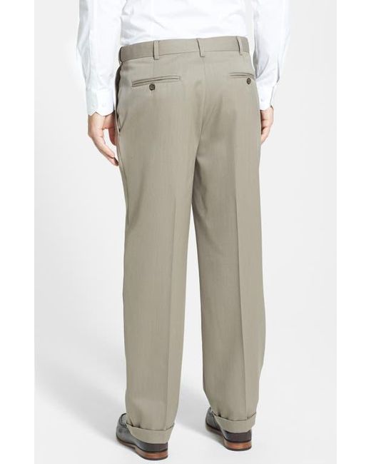 Berle Gray Self Sizer Waist Pleated Classic Fit Wool Gabardine Dress Pants for men