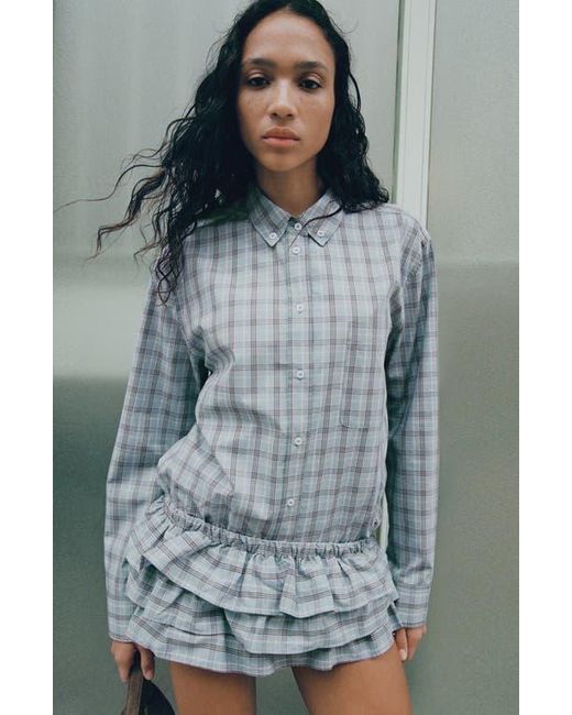 Mango Gray Ruffled Check Shorts