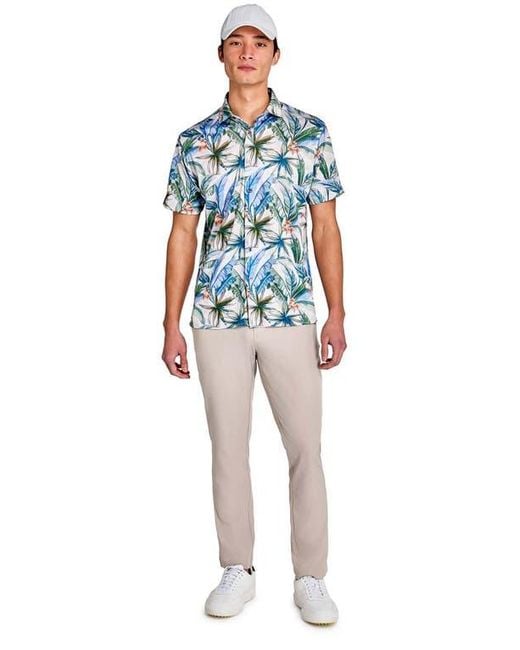 Con.struct Blue Regular Fit Tropical Chambray Recycled Performance Golf Button-Down Shirt for men