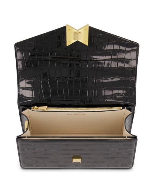 Mac Duggal Black Plated Hardware Crocodile Leather Shoulder Bag