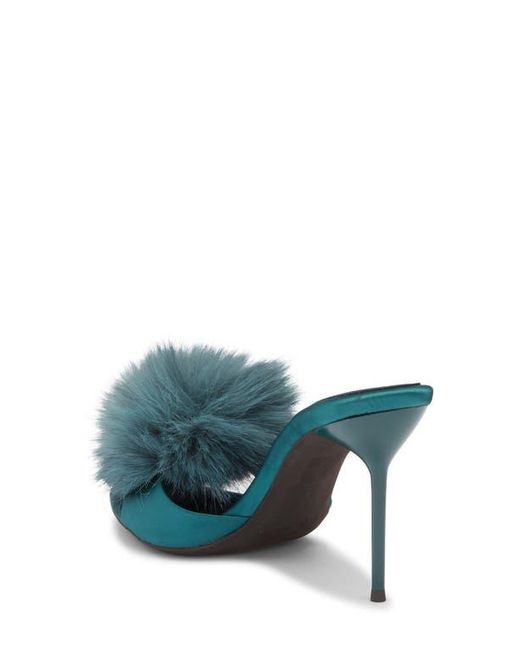 Jeffrey Campbell Blue Shopaholic Faux Fur Pom Slide Sandal