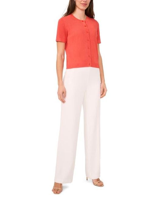 Halogen® Red Short Sleeve Button-Up Sweater
